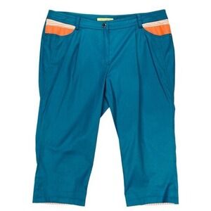 Louis Castel Cropped Golf Pants Womens 12 Teal Blue Striped Trim Outdoor Capri